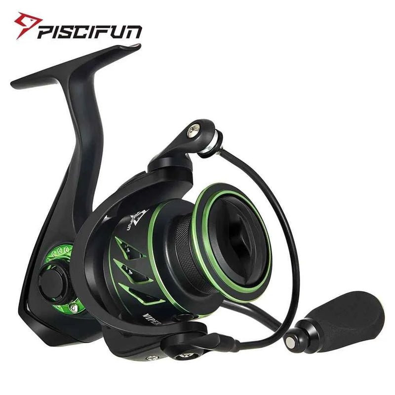 molinete-piscifun-viper-x-original-preto-com-detalhes-verdes-design-moderno-e-manivela-em-borracha