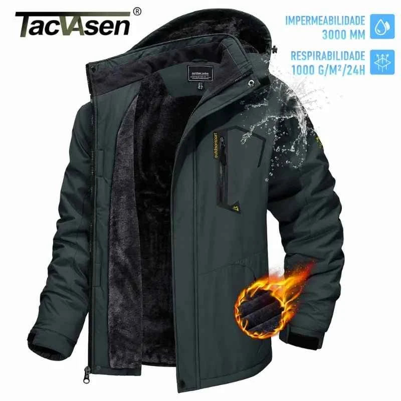 Jaqueta de Inverno Masculina TACVASEN à Prova d'Água com Forro Fleece e Capuz