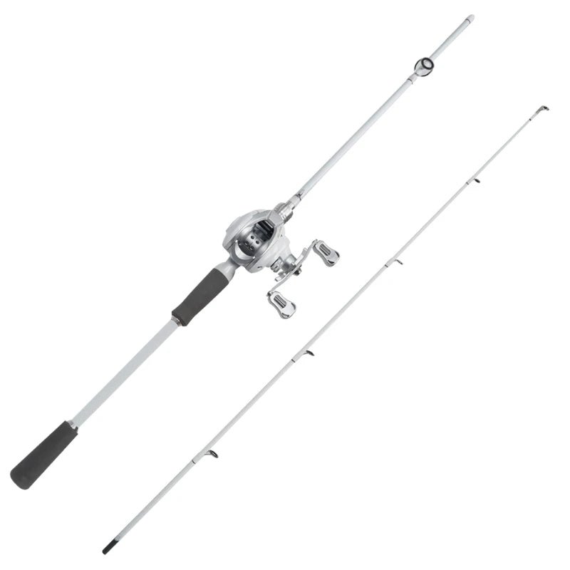 Kit de pesca com carretilha Joyfox branca montada na vara de carbono 1,80 m