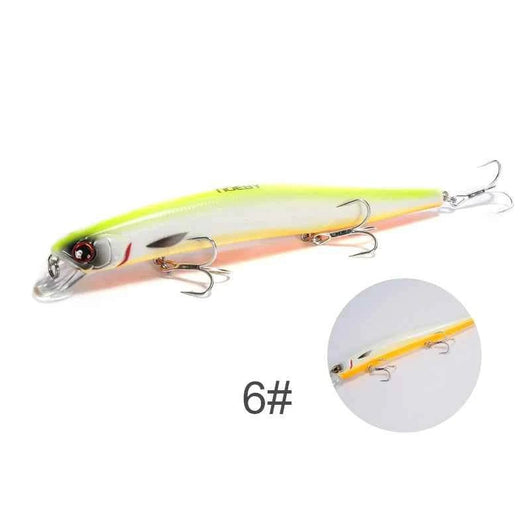 isca-artificial-noeby-slim-lance-minnow-150mm-cor-6-amarela-perolada-rosada-foto-lateral-com-detalhe-ampliado