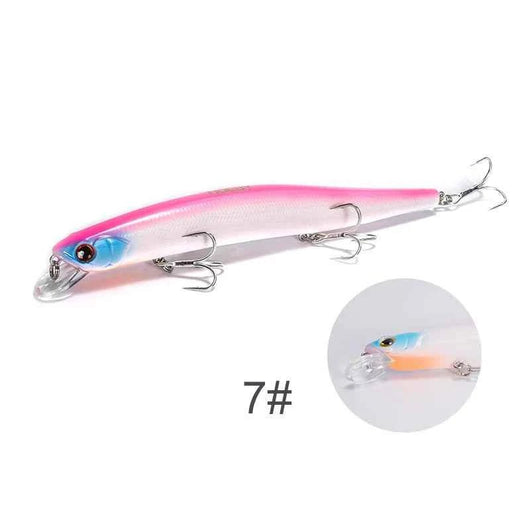 isca-artificial-noeby-slim-lance-minnow-150mm-cor-7-rosa-translucida-azulada-foto-lateral-com-detalhe-ampliado