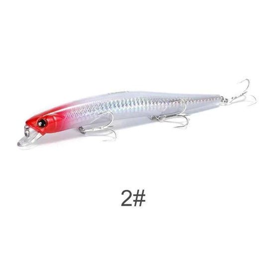 isca-artificial-noeby-slim-lance-minnow-150mm-cor-2-cabeça-vermelha-corpo-prateado-foto-lateral-fundo-branco
