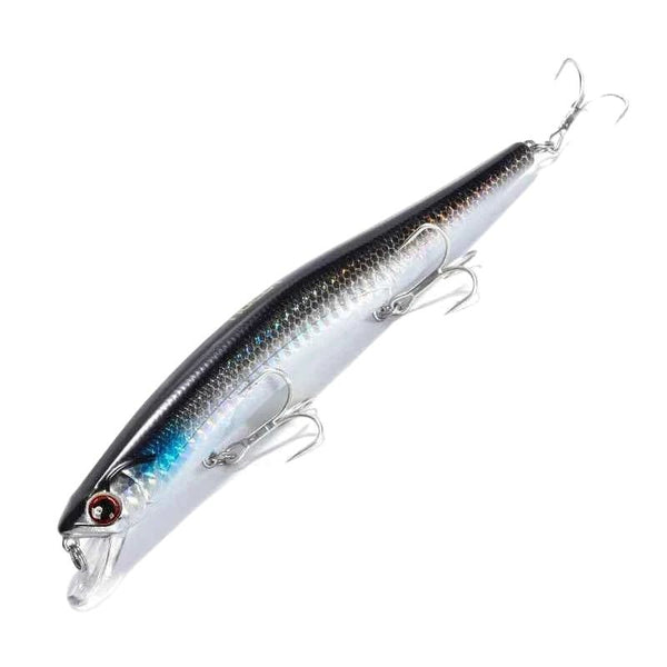 isca-artificial-noeby-slim-lance-minnow-150mm-prateada-azulada-com-dorso-preto-foto-diagonal-fundo-branco