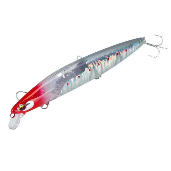 isca-silent-assassin-floating-minnow-d1-cor-prata-com-cabeca-vermelha-e-detalhes-refletivos-fundo-branco