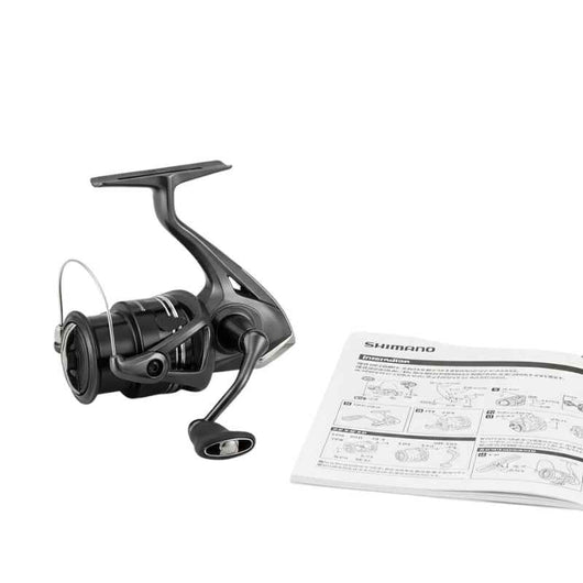 molinete-shimano-vanford-2024-preto-foto-lateral-com-manual-de-instrucoes-sobre-fundo-branco
