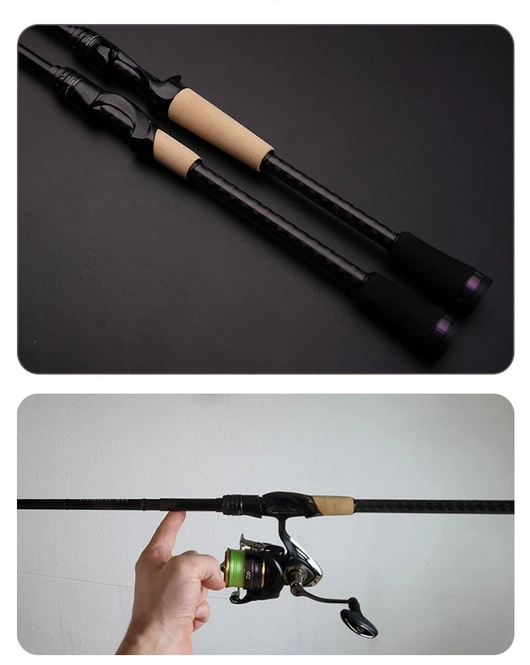 vara-sharpen-purelure-com-cabo-e-haste-estendidos-em-fundo-preto-e-uso-real-com-molinete