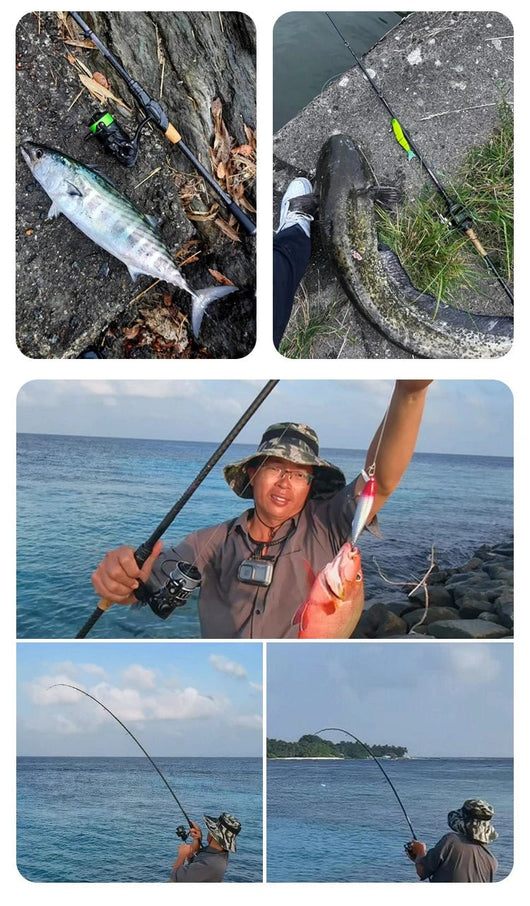 vara-de-pesca-sharpen-purelure-em-cenarios-de-pesca-com-peixes-e-acao-de-flexao